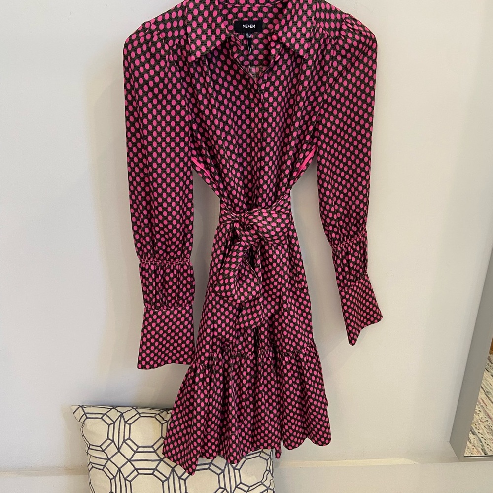 ME+EM, black and pink dots, long sleeve, ruffle, dress, 2